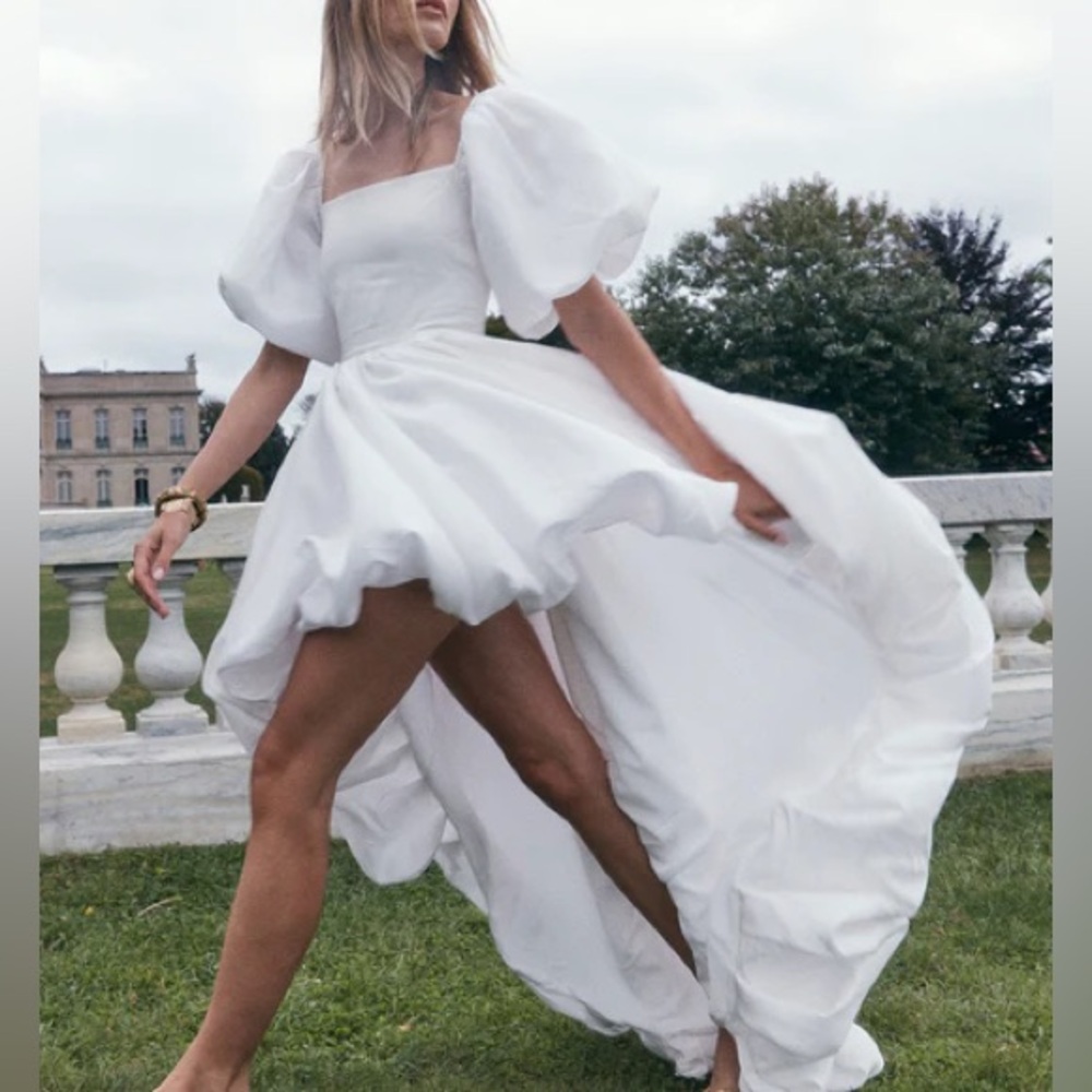 NWT CAROLINE CONSTAS Idola high low gown in white silk taffeta